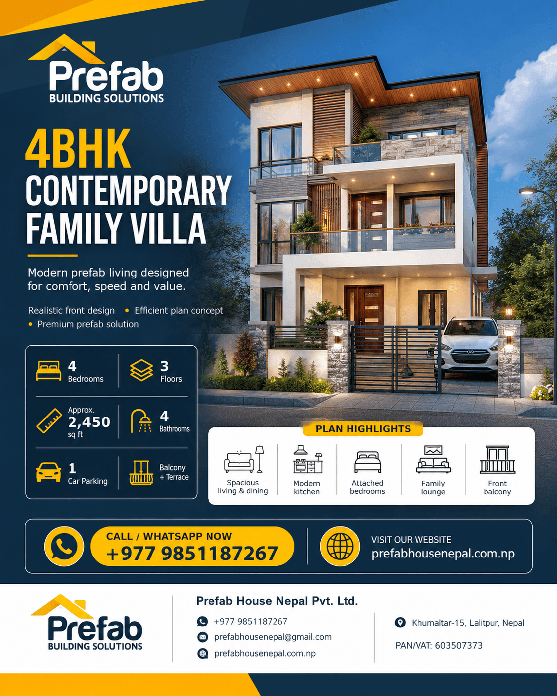 4BHK Contemporary Family Villa house model reference by Prefab House Nepal